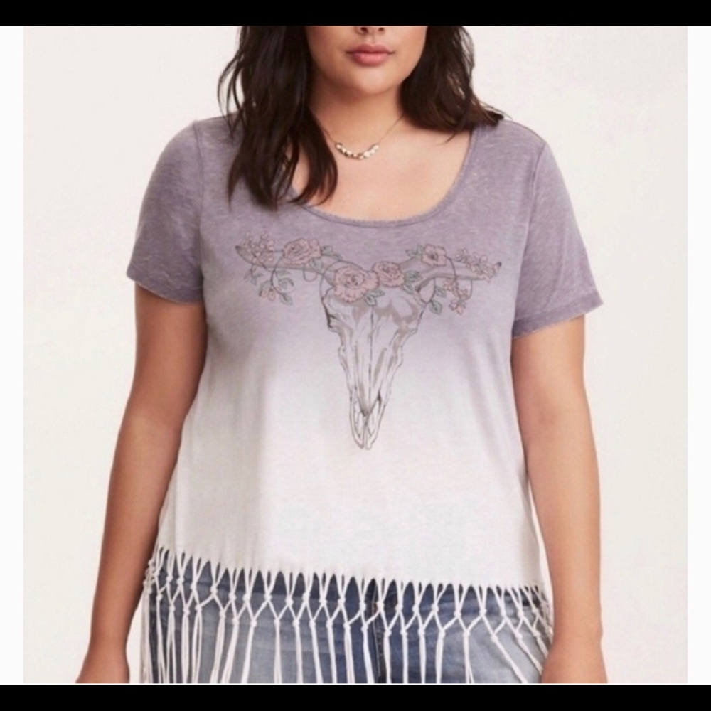 Torrid ombre fringe tassel bull skull top 3X